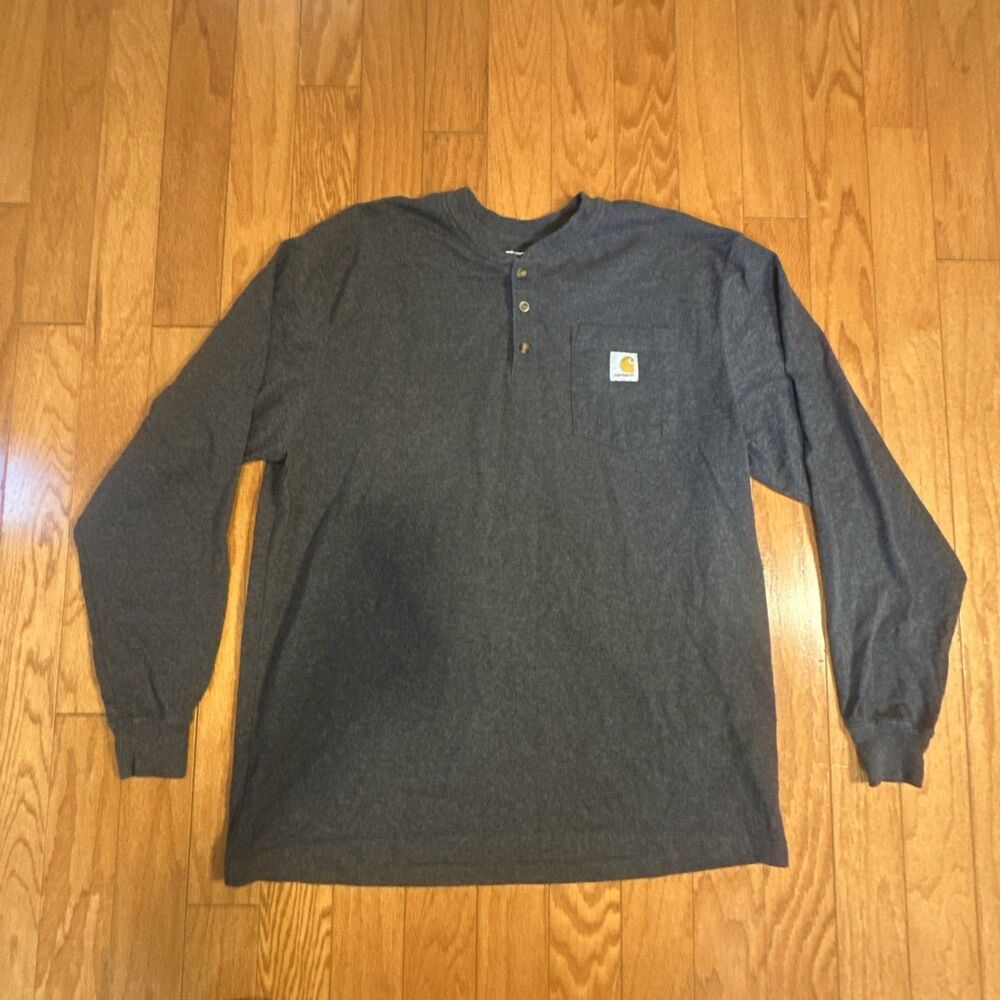 Carhartt Shirt Mens Large Gray Loose Fit Henley Pocket Workwear K128 CRH